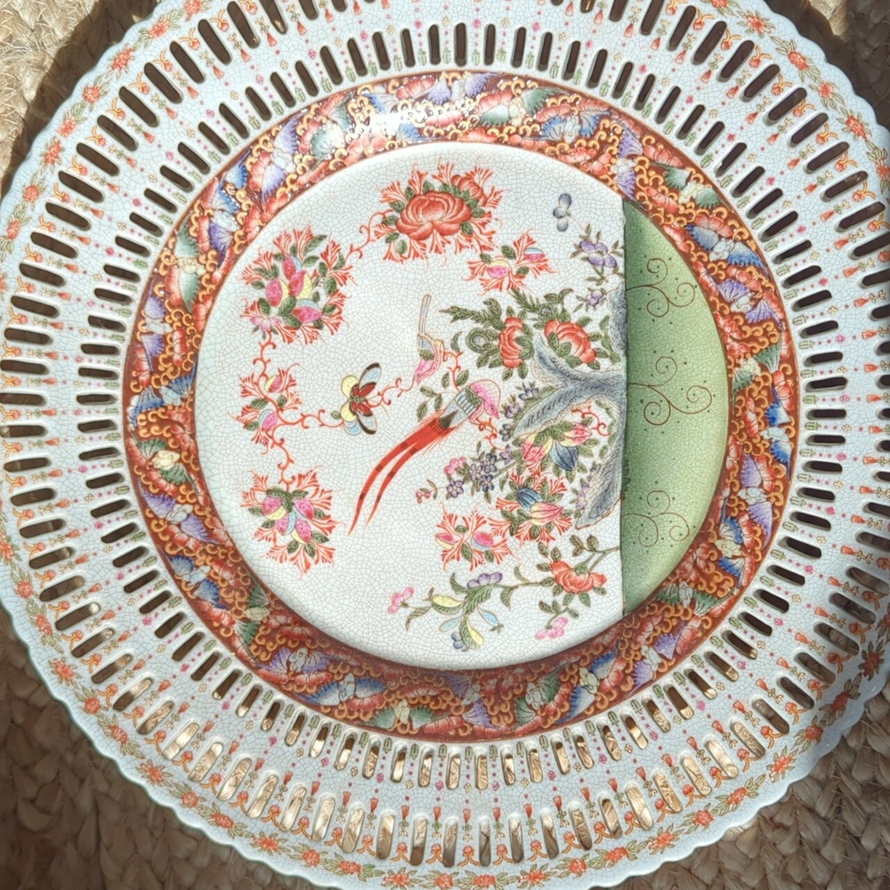 Wong Lee Chinese Porcelain Pierced Rim Wall Plate